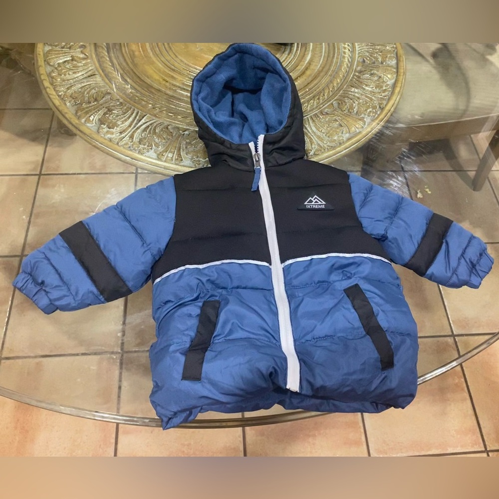 Boys Coat Jacket 12 Month iXtreme Puffer Toddler Blue Black Hooded Pockets